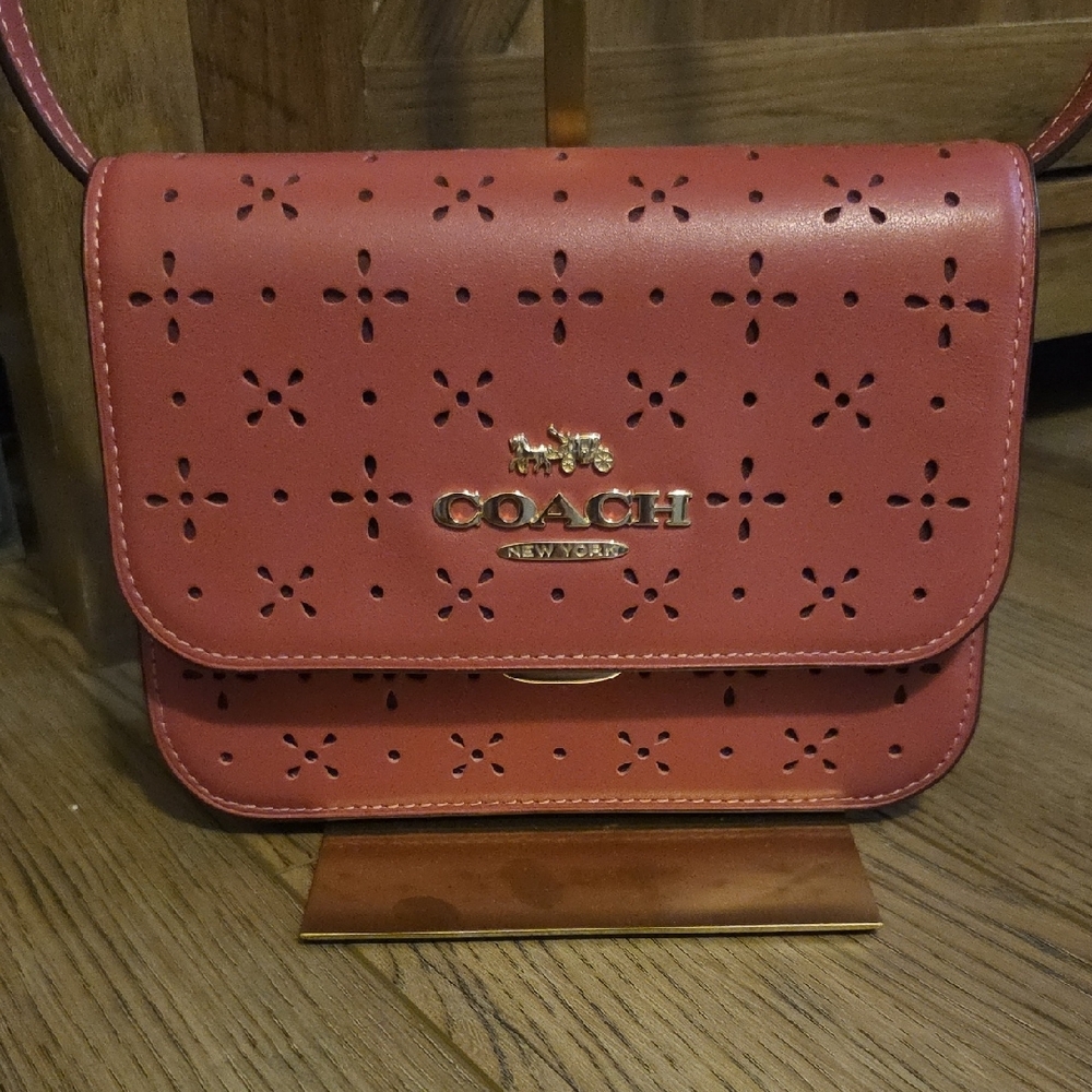 Coach Laser Cut Leather Mini Bryn Rose Crossbody Bag - Picture 2 of 9